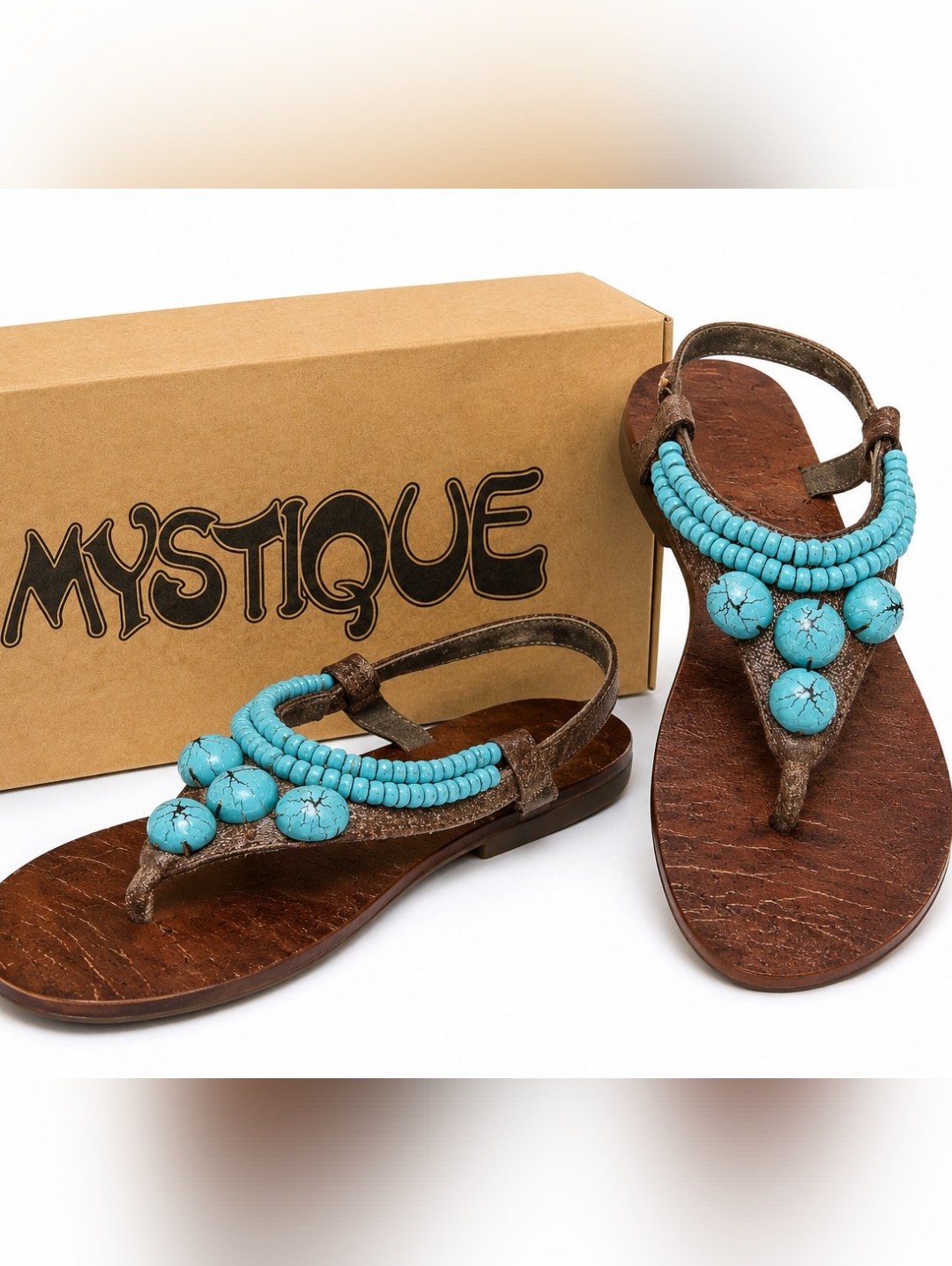 Turquoise Beaded Brown Sandals